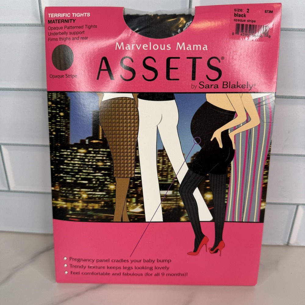 Assets Marvelous Mama Leggings Womens 2 Black Opaque Stripe Maternity Support